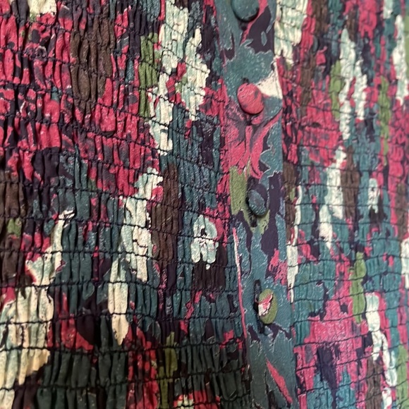 Vintage Karin Stevens polyester floral smocked midi button dress - Picture 6 of 9